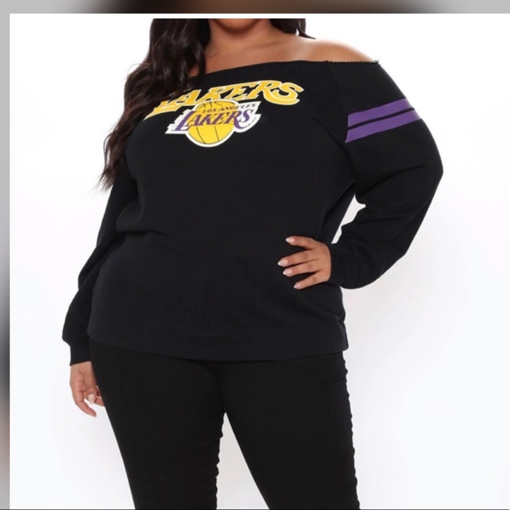 Off Shoulder Lakers Sweatshirt - Black